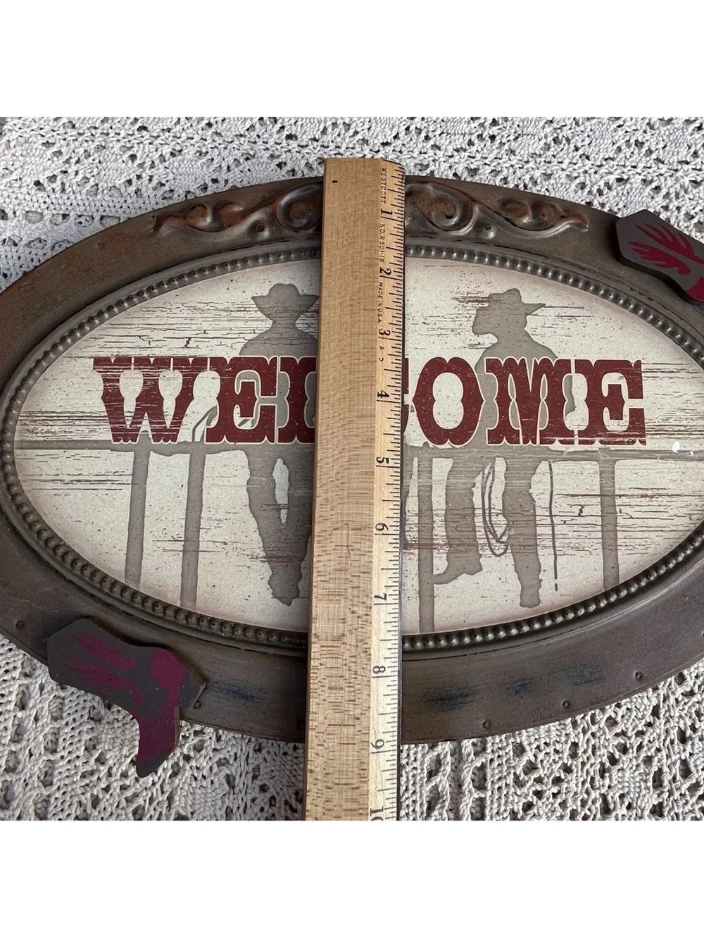 Horse Welcome Sign Home Decor Brown Cast Iron Horseshoe Rustic Rusty Ranch Art